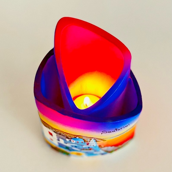 Santorini Candle-Holder Bright colored ceramiccandle holder Made in Greece ๐ฌ๐ท - Picture 5 of 7